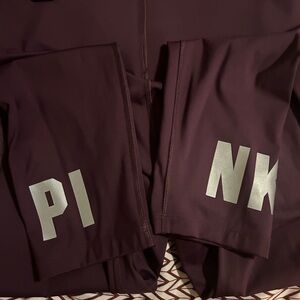 PINK Maroon Leggings with Silver Lettering